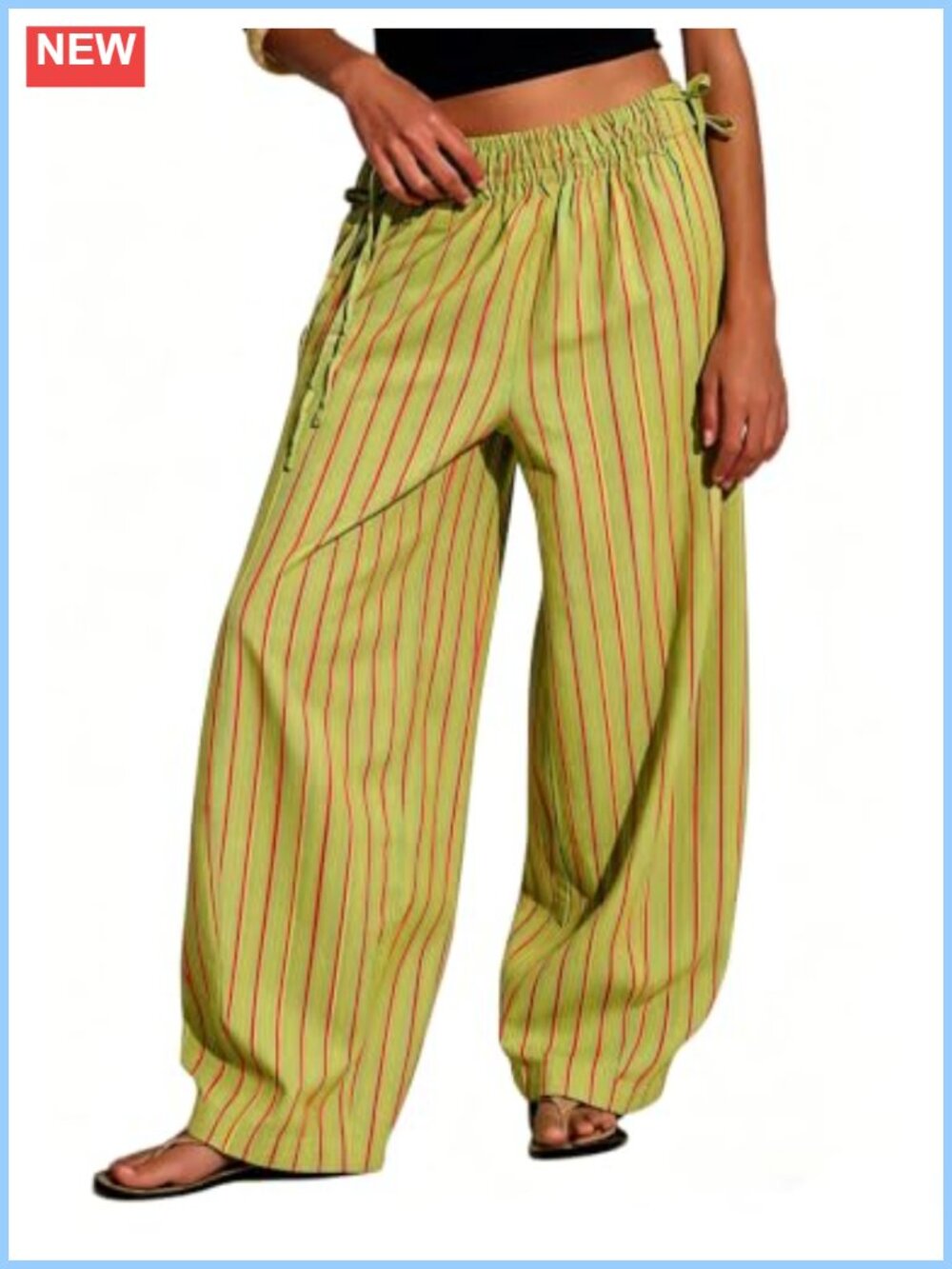 Womens Drawstring Striped Wide Leg Palazzo Harem Pants Summer Casual Loose